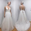 Lace Top Cheap Long Wedding Dress, A-Line Organza Backless Wedding Dress, D1056