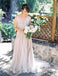Long A-Line Tulle Wedding Dress, Lace V-Neck Backless Wedding Dress, D1396