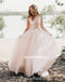 Sexy Deep V-Neck Tulle Wedding Dress, A-Line Backless Applique Wedding Dress, D962