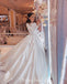 Luxury A-line Satin Long Sleeves Lace Appliques Wedding Dresses, FC4188