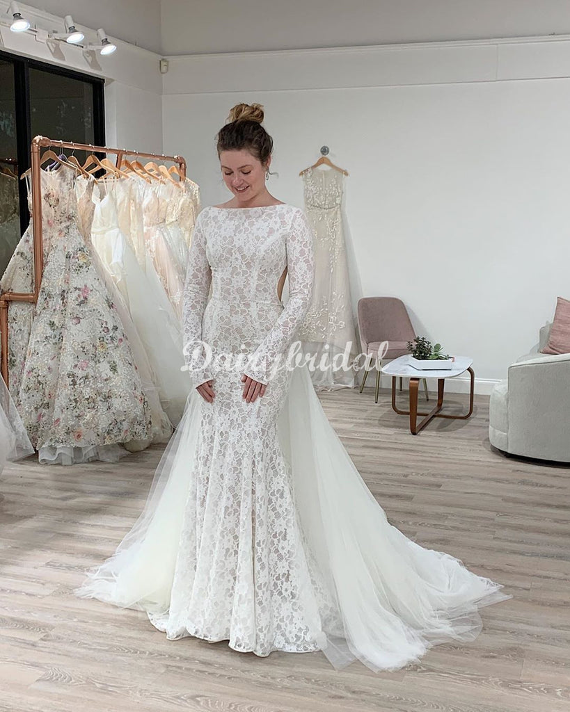 Off-the-Shoulder Long Sleeves Mermaid Lace Wedding Dress – Ballbella